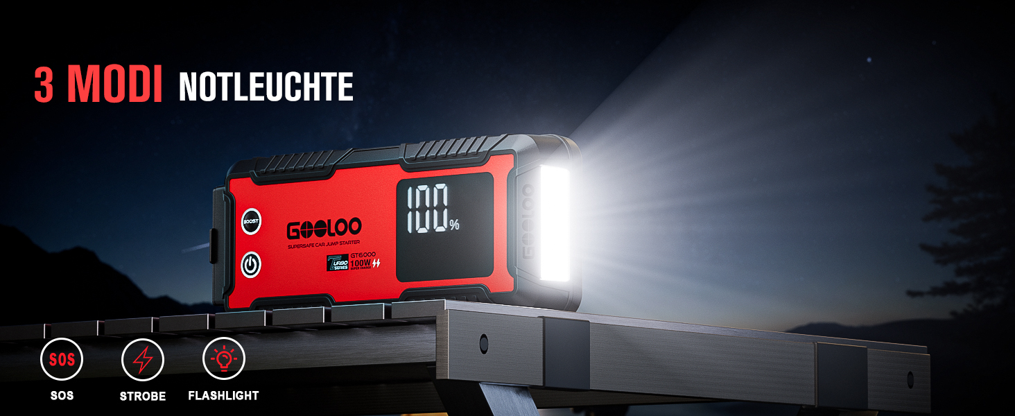 Powerbank-пусковий пристрій GOOLOO GT6000: 6000A, LED-ліхтарик, екран 3.2