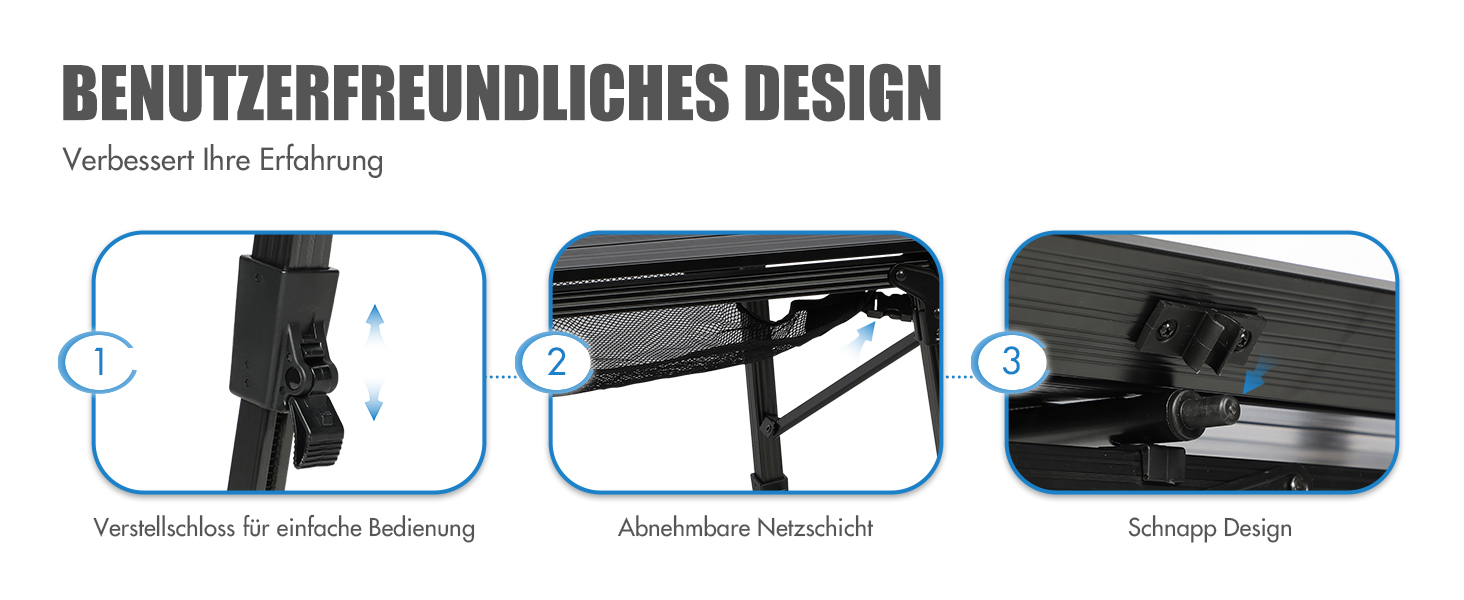 Складаний кемпінговий стіл Portal з регулюванням висоти, алюмінієвий, 90 x 53 см, для 4 осіб, сріблястий
