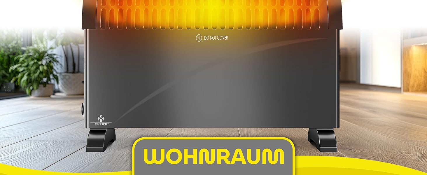 Конвектор KESSER 2000 Вт з таймером 24 год, захистом від замерзання, терморегулятором, турбонагрівом, 3 режими, ручки для перенесення, чорний