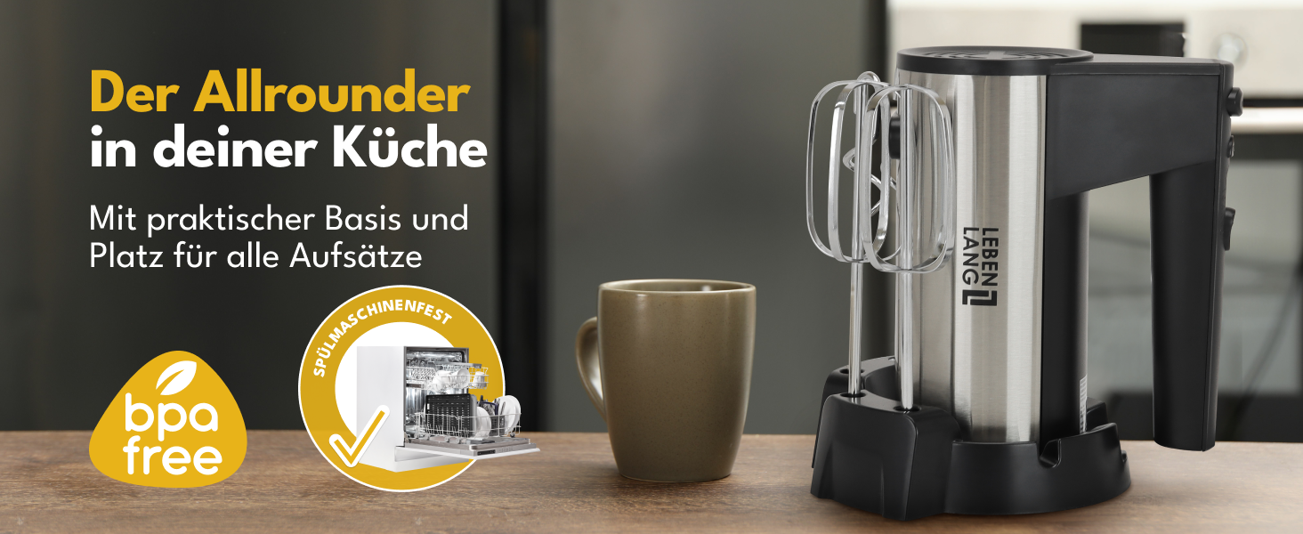 Електричний міксер LEBENLANG 400W з 5 швидкостями та турборежимом, підставка | Кухонний міксер