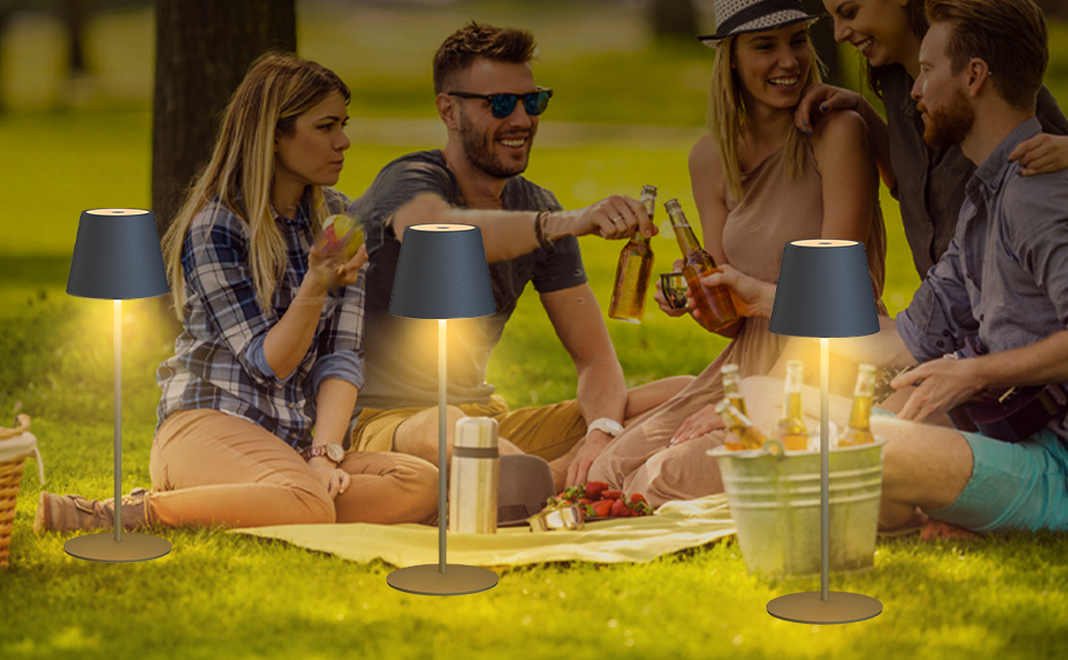 LED настільна лампа MALUX бездротова з торшевим керуванням, регулювання яскравості, тепле біле світло 2700K-4000K, метал, акумулятор, водонепроникність IP54, для саду, їдальні, спальні, робочого кабінету, балкону, готелю (темно-сірий)