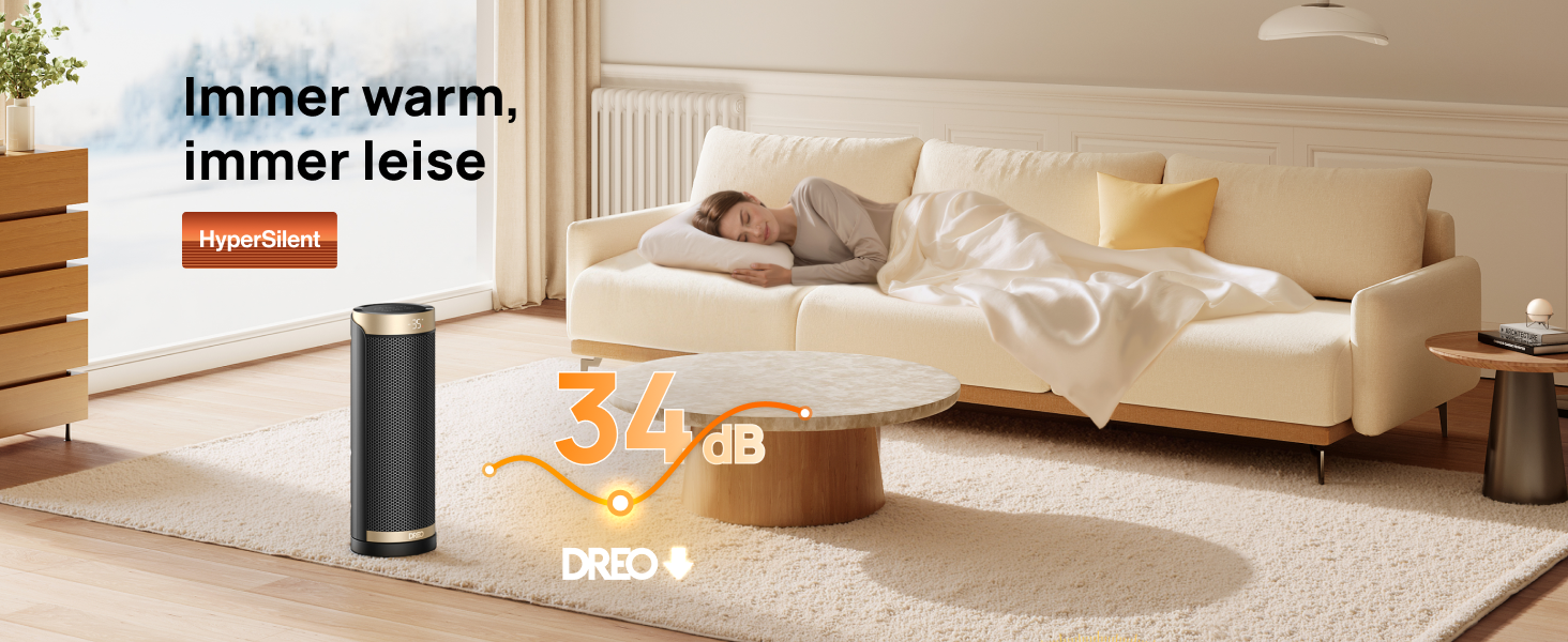 Електричний обігрівач Dreo Solaris Slim H3 з PTC-керамічним нагрівом, Wi-Fi, 3 режими, 3 швидкості, 12-годинний таймер, пульт дистанційного керування, захист від перегріву та перекидання