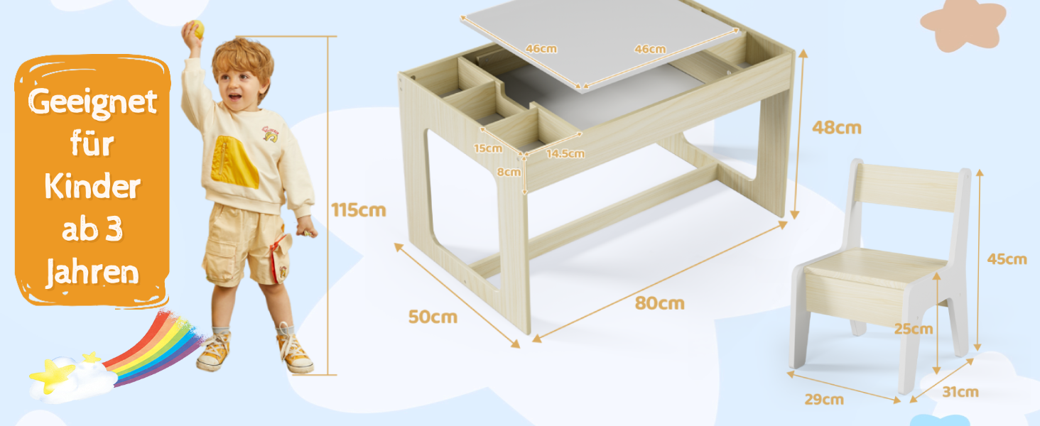 Дитячий стіл та стільці Mamizо з місцем для зберігання, набір для дитячої кімнати, школи, дитячого садка, від 3 років (білий)