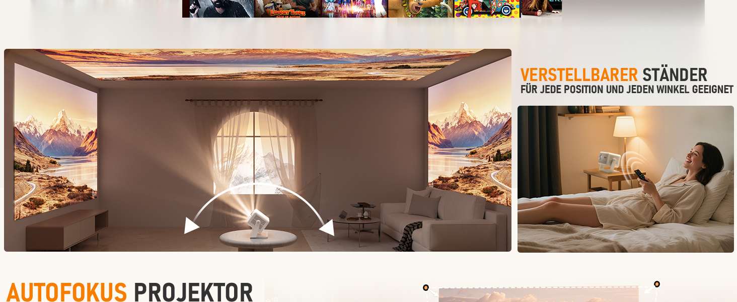 Міні проєктор Smart Beamer A-27000L: Full HD 1080P, WiFi6, Bluetooth, Netflix, 4K, Автофокус, для дому та на вулицю