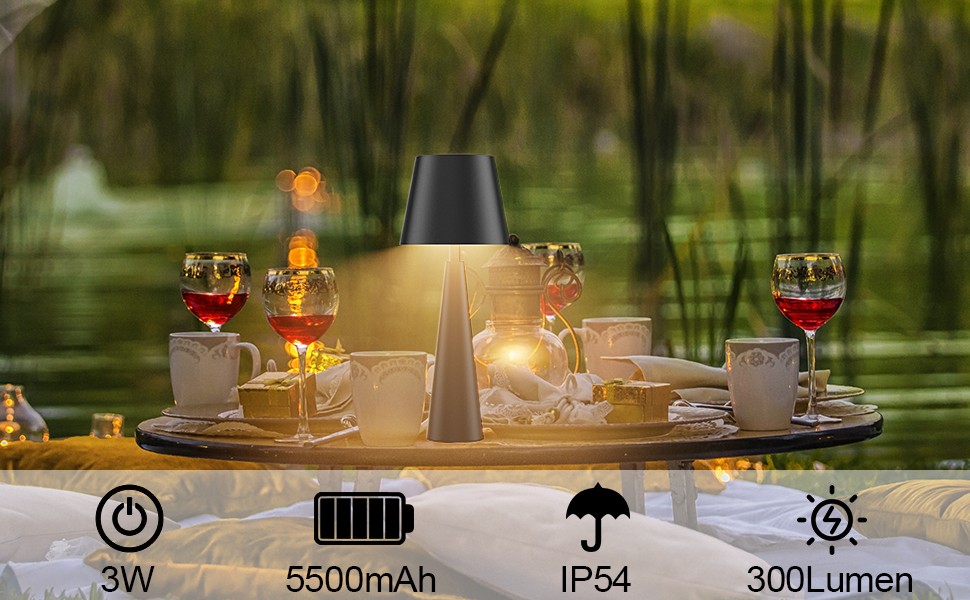 LED настільна лампа Coinmit з регулюванням яскравості, чорна, 5500mAh, акумуляторна, бездротова, для спальні, їдальні, кабінету, внутрішнього та зовнішнього використання, 1 шт.
