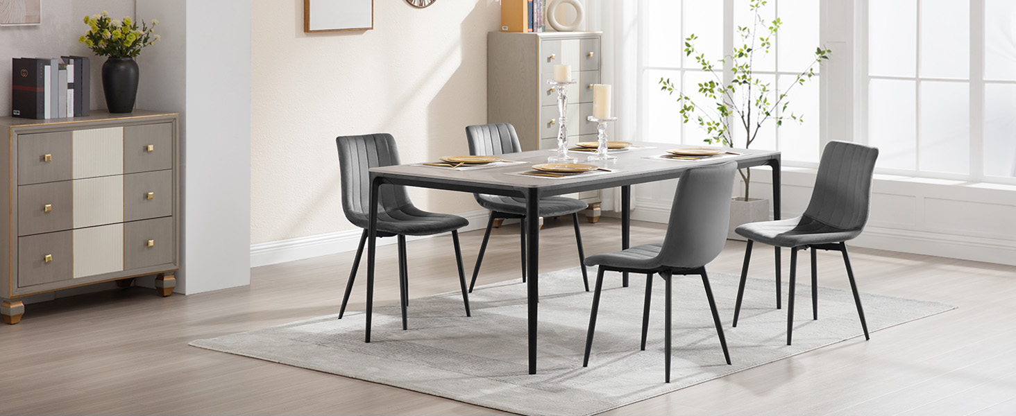 Набір обідніх стільців 6 шт. для кухні, вітальні, спальні. М'які стільці з металевими ніжками, оксамитова сидіння, темно-сірий колір.