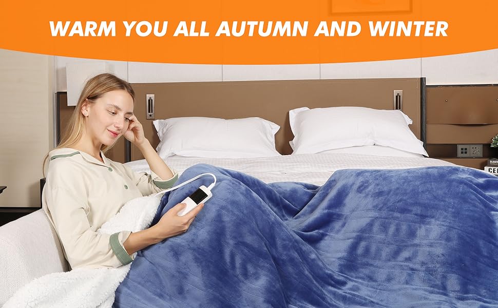 Електрична ковдра з автовимкненням, 130x180 см, 10 температурних режимів, таймер 8 годин, захист від перегріву, тепла ковдра з фланнелі, машинне прання, для дому та офісу (Скай Блакитний, 180 x 200 см)