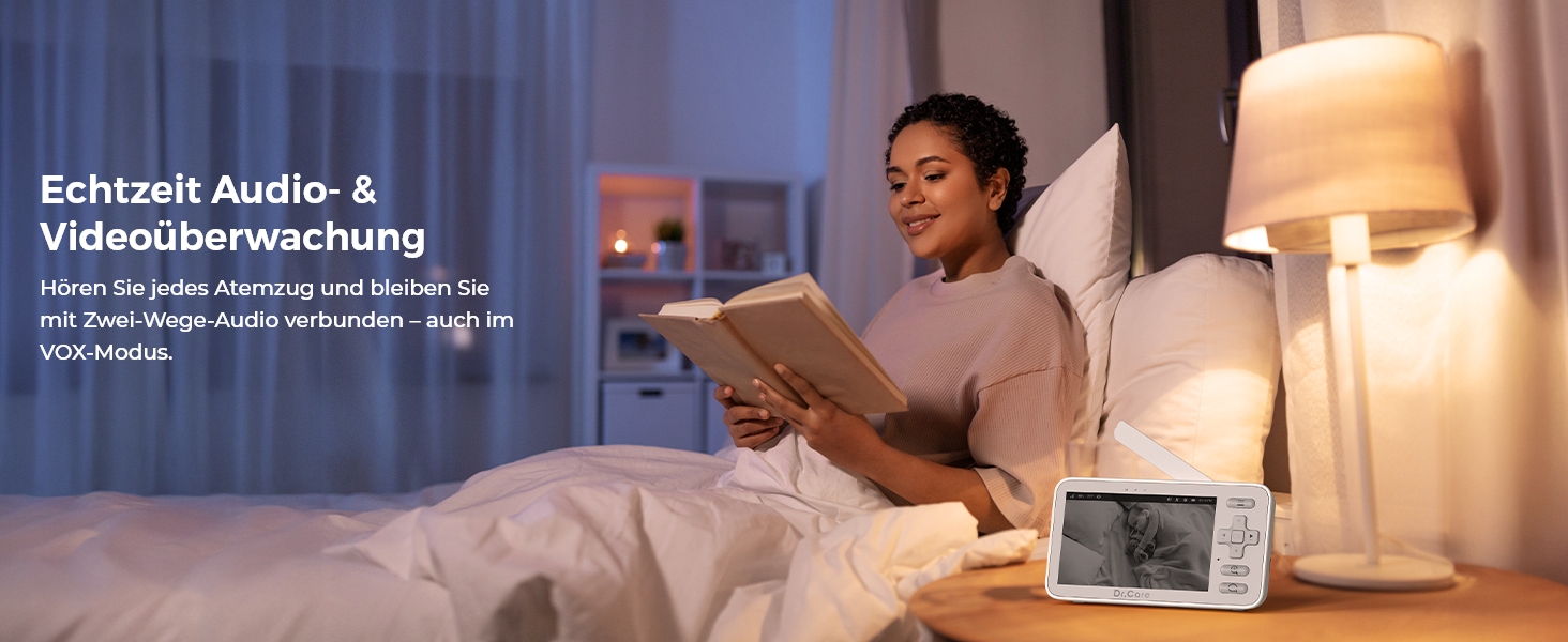 Відеоняня Dr.Care VistaView Lite WLAN з App-керуванням, Full HD 1080P камерою, розділеним екраном 720P, датчиком руху та ІЧ-нічним баченням (монітор 4