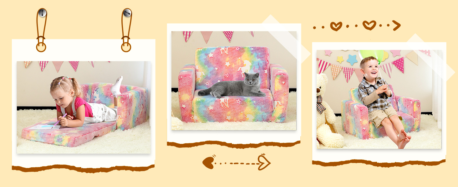 Дитяче розкладне диван-крісло BEJOY 2 в 1, Sherpa, з єдинорогами, для дитячої кімнати, подарунок на день народження, для дівчаток та хлопчиків