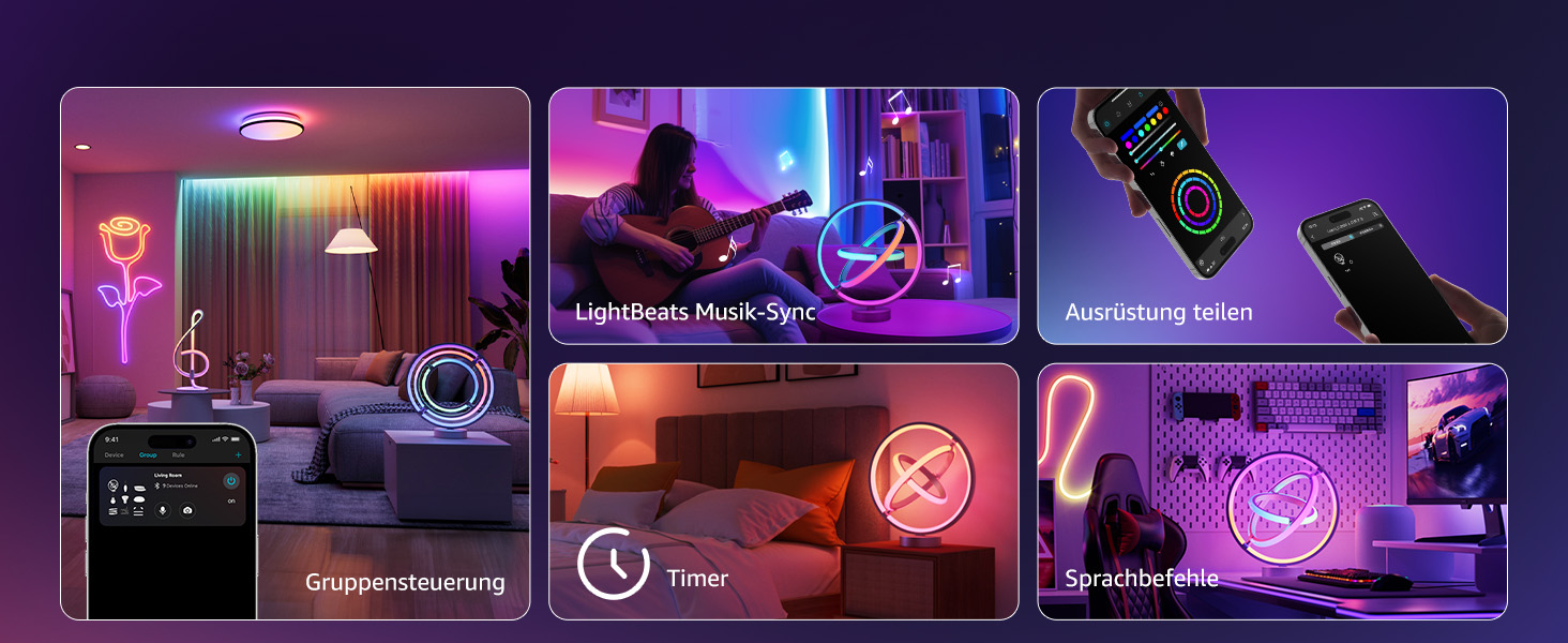 Lepro AI Розумна лампа TB2, Персоналізований світловий дизайнер на основі AI, Синхронізація з музикою/Керування через додаток, Настільна лампа з регулюванням яскравості, RGB+IC технологія, Сумісна з Alexa/Google, Без пульта керування, Ключ скрипки (Planet)