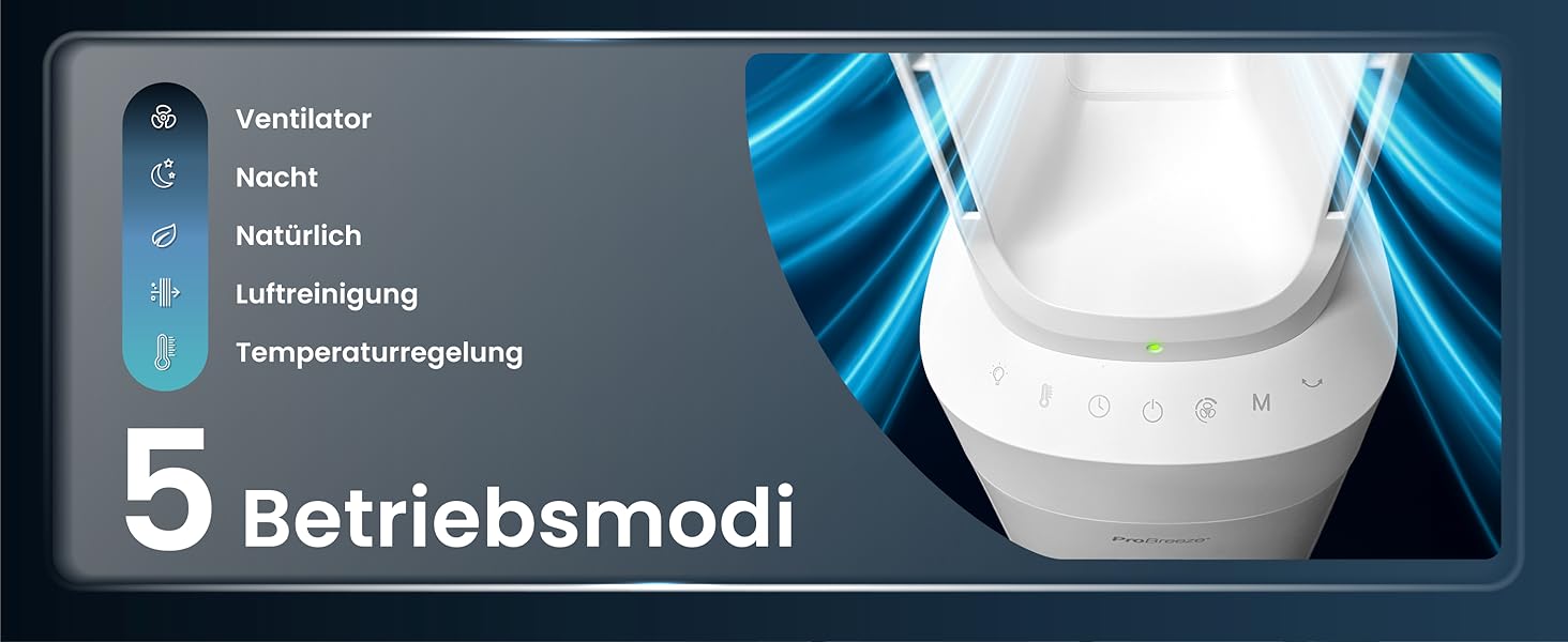 Вентилятор Pro Breeze OmniAir з очищувачем повітря, 105 см, осциляція 75°, пульт ДУ, HEPA 13, LED дисплей, 10 швидкостей, тихий, 5 режимів, Smart App