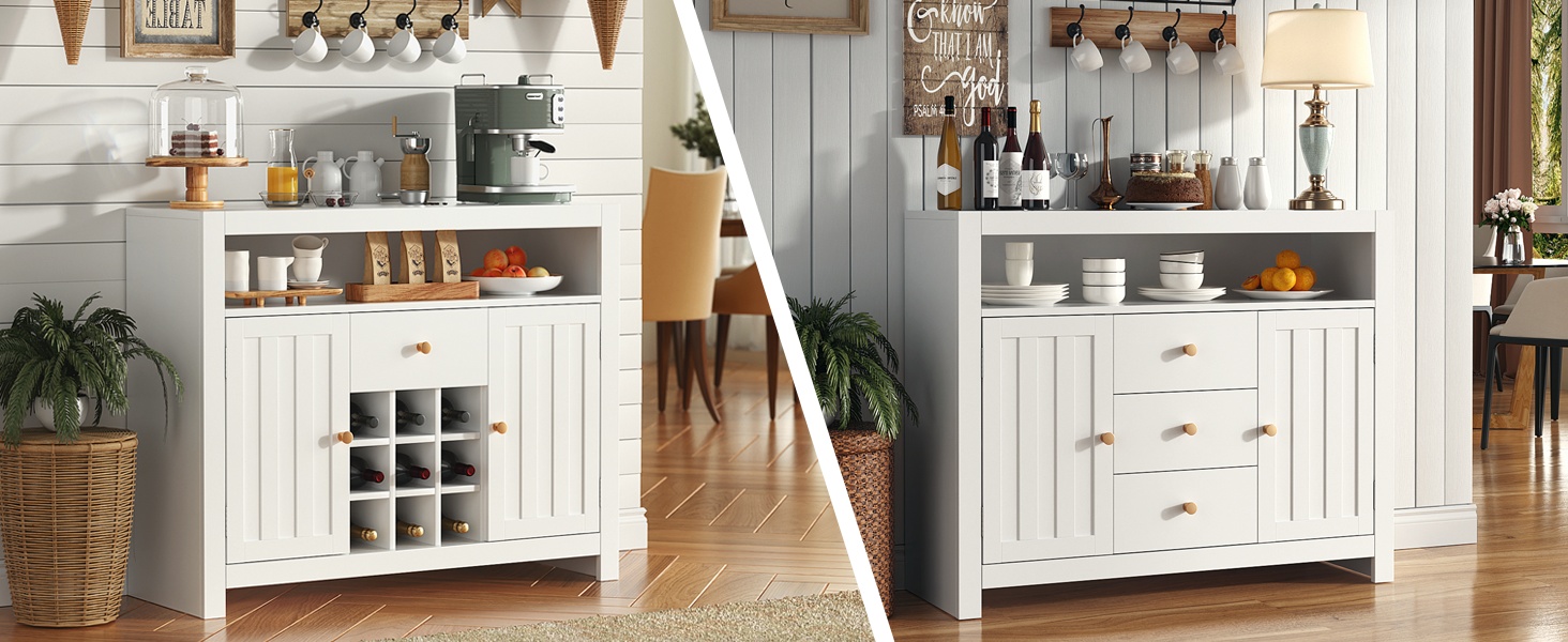 Кухонна шафа VOWNER з робочою поверхнею, буфет на 4 дверцята, шафа-вітрина, буфет з регульованими полицями, 80 x 40 x 180 см, для кухні, вітальні, офісу, їдальні (білий)