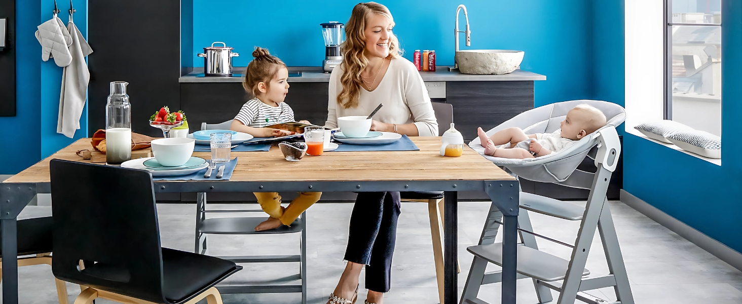 Дитячий високий стільчик Hauck Alpha+ Newborn Set з 2in1 гойдалкою - Зростаючий дерев'яний стільчик для годування з народження, з подушкою та гойдалкою для новонароджених - М'ятний Classic Mint