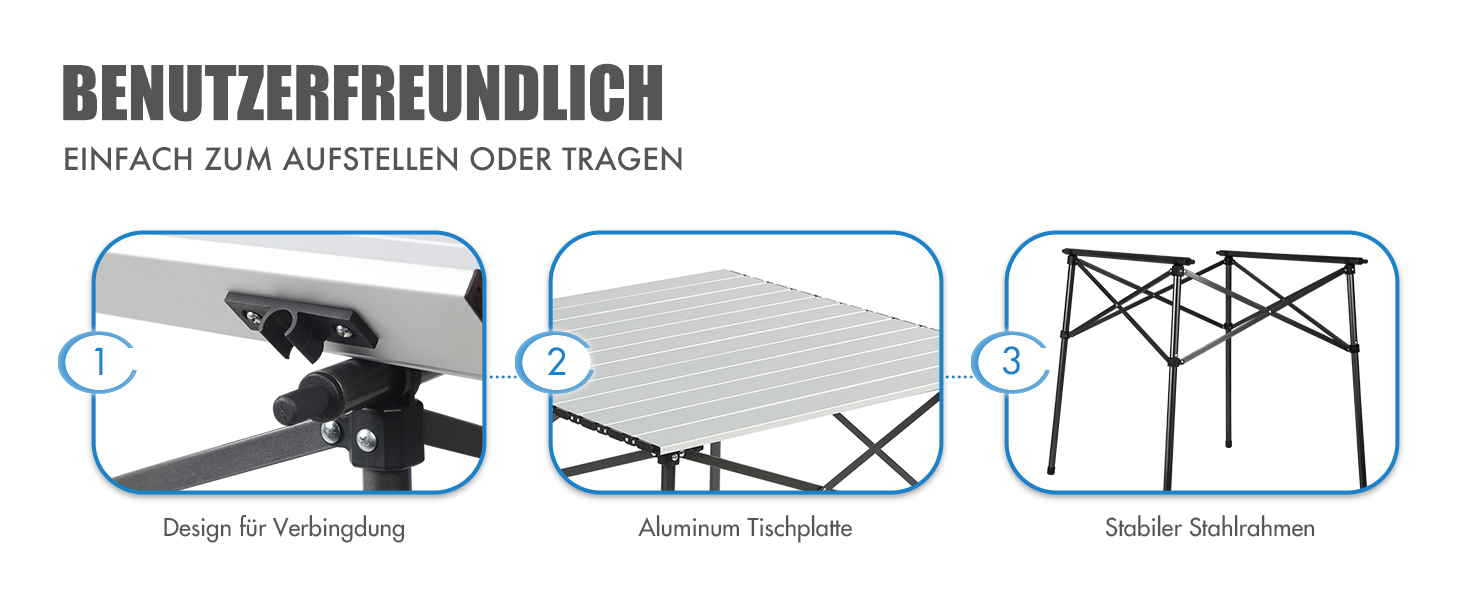 Складаний кемпінговий стіл PORTAL з алюмінієвою стільницею, витримує 80 кг, з сумкою для перенесення, білий — для пікніка, гриля, саду та балкона