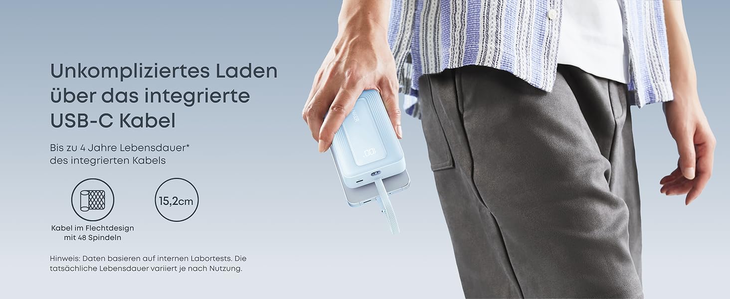 Powerbank Anker Zolo (2025 Upgrade) 20000mAh 30W з USB-C кабелем. Підходить для iPhone, Galaxy та інших пристроїв. Білий