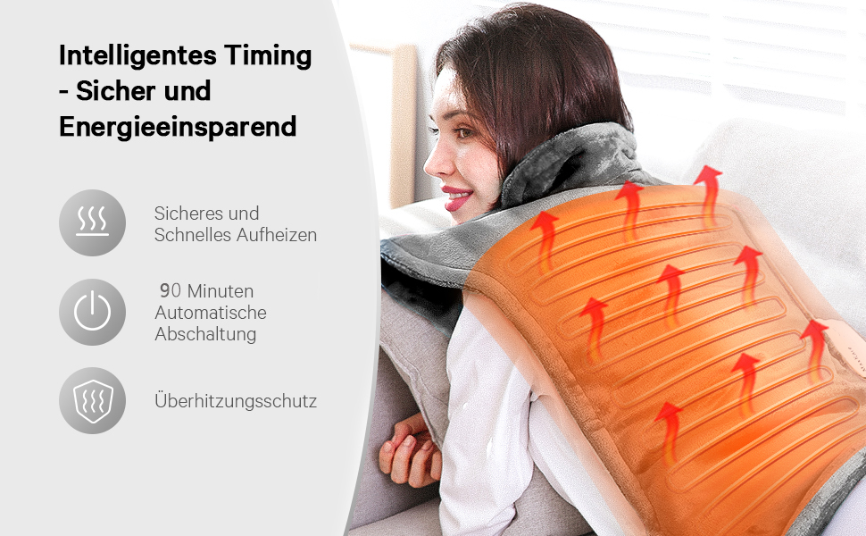 Електричний нагрівальний килимок для спини, шиї та плечей 60x85 см, 4 температурні режими, захист від перегріву, машинне прання, сірий