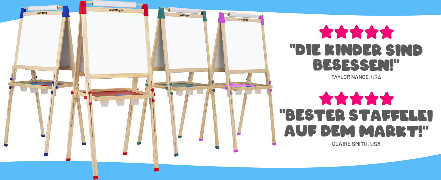 Дитяча мольберт Blue Squid Kinder Staffelei - регульована висота, двостороння, з крейдяною дошкою, білою дошкою, рулоном паперу, 100+ аксесуарів, для дітей 3-12 років, преміум-якість 2025 + 100 аксесуарів (червоний)