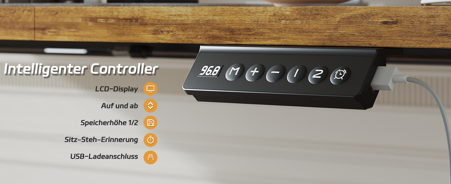 Електричний регульований стіл JUMMICO 120x60 см, коричневий з USB-портом для зарядки | Ергономічний стіл для роботи та навчання