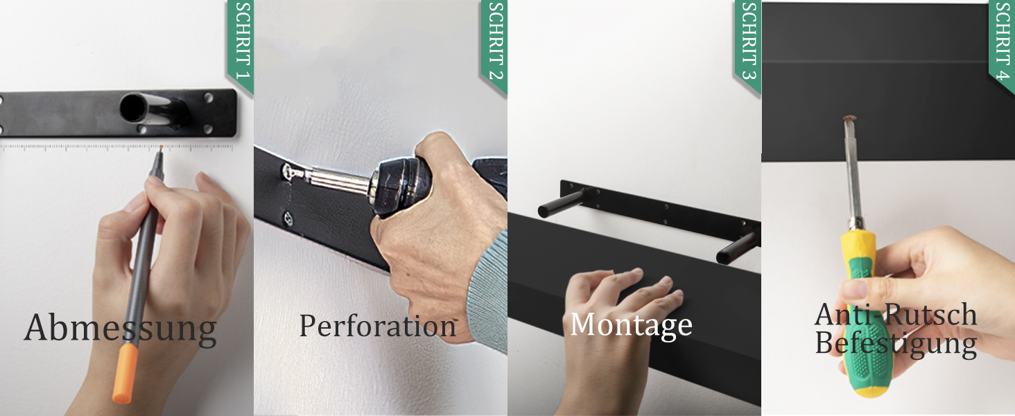 Полиці настінні BAMEOS, комплект з 2 шт., 60x14.7 см, чорні - декор для ванної, кухні, вітальні, спальні