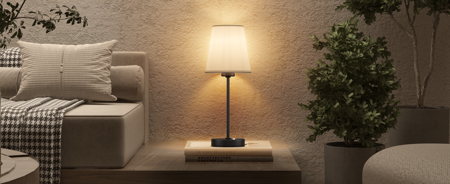 LED акумуляторна тканинна настільна лампа чорного кольору (2 шт.), бездротова, з регулюванням яскравості, тепле світло 3000K, 6W, для спальні