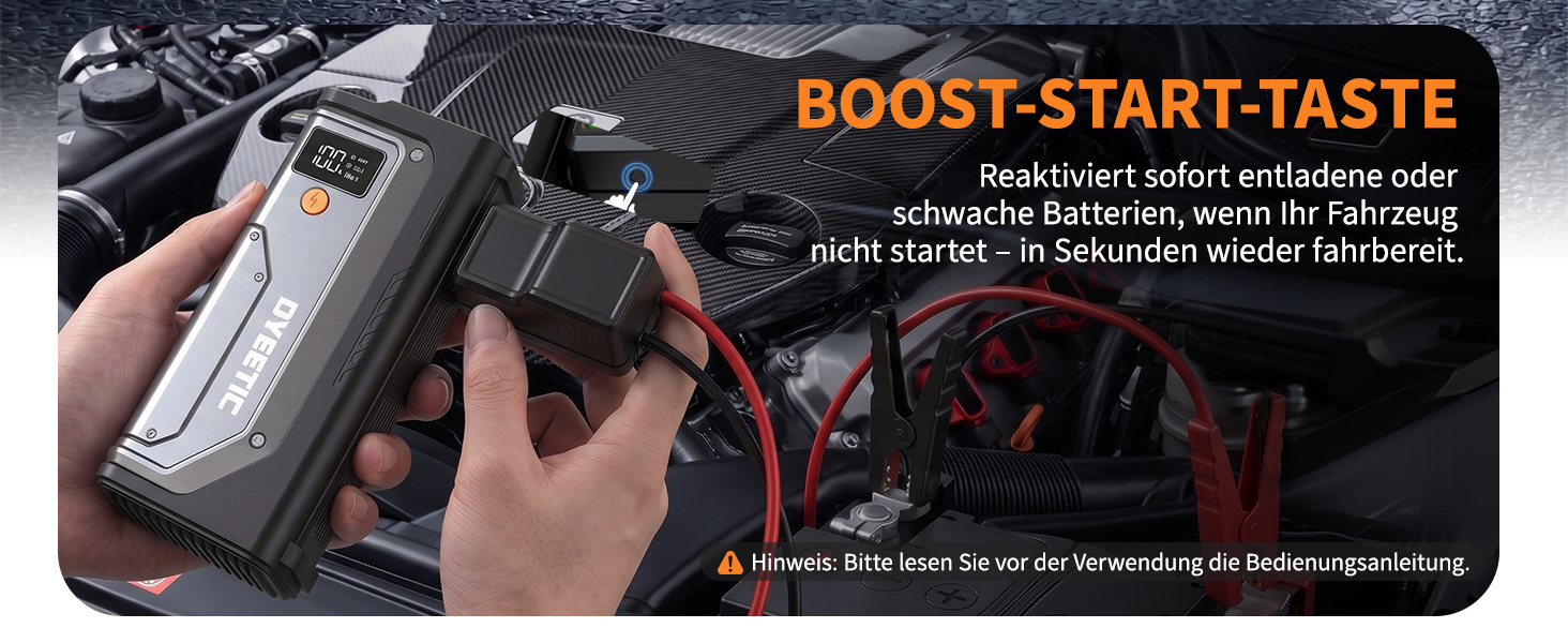 Бустер для автомобіля DYEETIC D16: пусковий зарядний пристрій Powerbank 6000A 12V для бензинових та дизельних двигунів (до 10.0Л), портативний Jump Starter з LED-ліхтарем та екраном