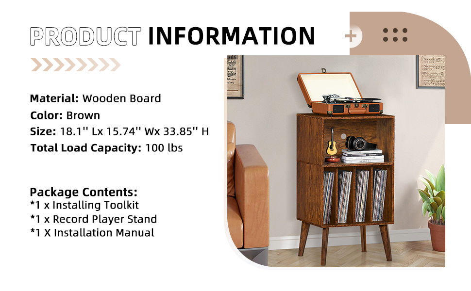 Підставка для програвача вінілу: містка на 160 платівок, стильна підставка Mid-Century, з дерев'яними ніжками, для вітальні, білий (коричневий)
