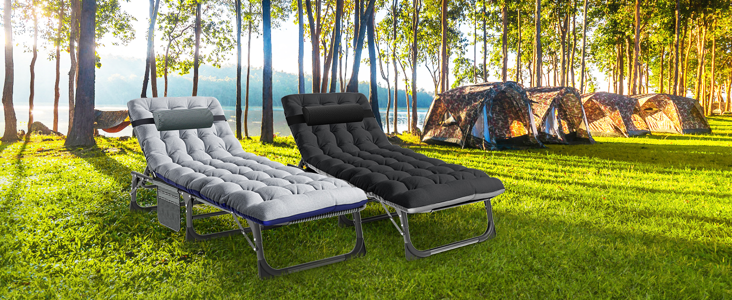 Сонячне ліжко MOPHOTO, складане для саду з матрацом, регульована спинка та підніжка, портативне, для дому та вулиці, складна (зелене дитяче ліжко, сірий килимок)
