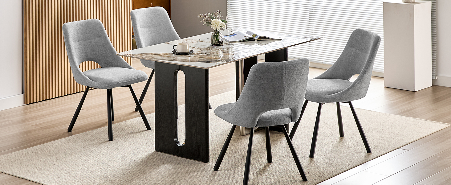 Обідні стільці поворотні, комплект 2 шт., 180° поворот, м'яке сидіння з кашмір-бавовни, чорні металеві ніжки, для вітальні, кухні, їдальні