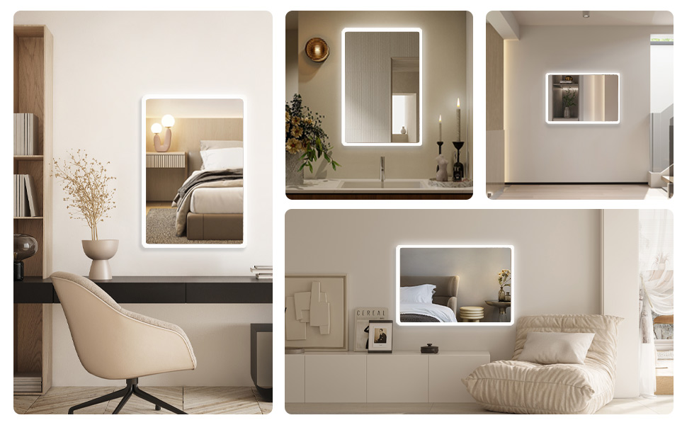 LED дзеркало для ванної кімнати 40x60 см з підсвічуванням, холодне біле світло 6500K, прямокутне, для монтажу на стіну