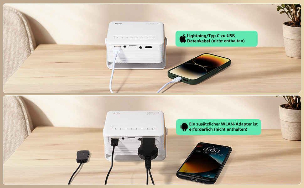 Міні проектор YOTON Y3 1080P: портативний для кінотеатру вдома, з авто-корекцією та HDMI/USB/Phone/PS5, жовтий