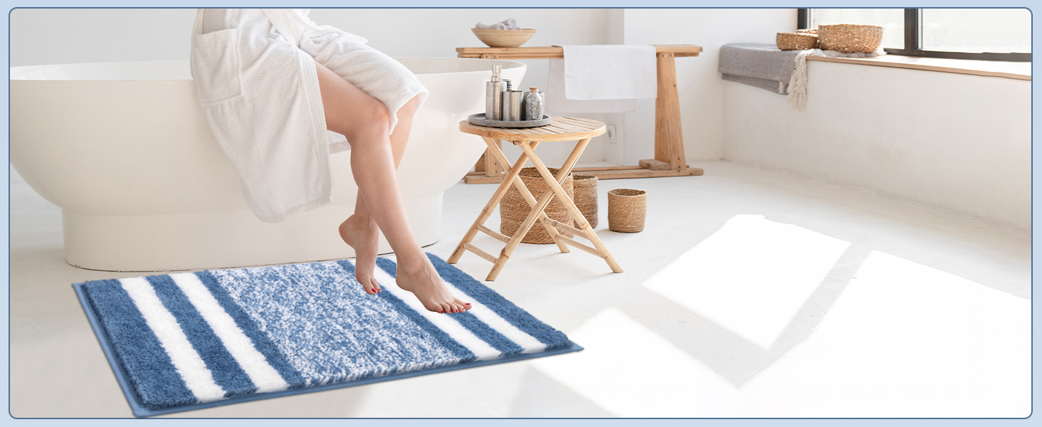 М'який килимок для ванної кімнати з мікрофібри Pauwer 60x120 см, водопоглинаючий, антиковзаючий, для дому, блакитний