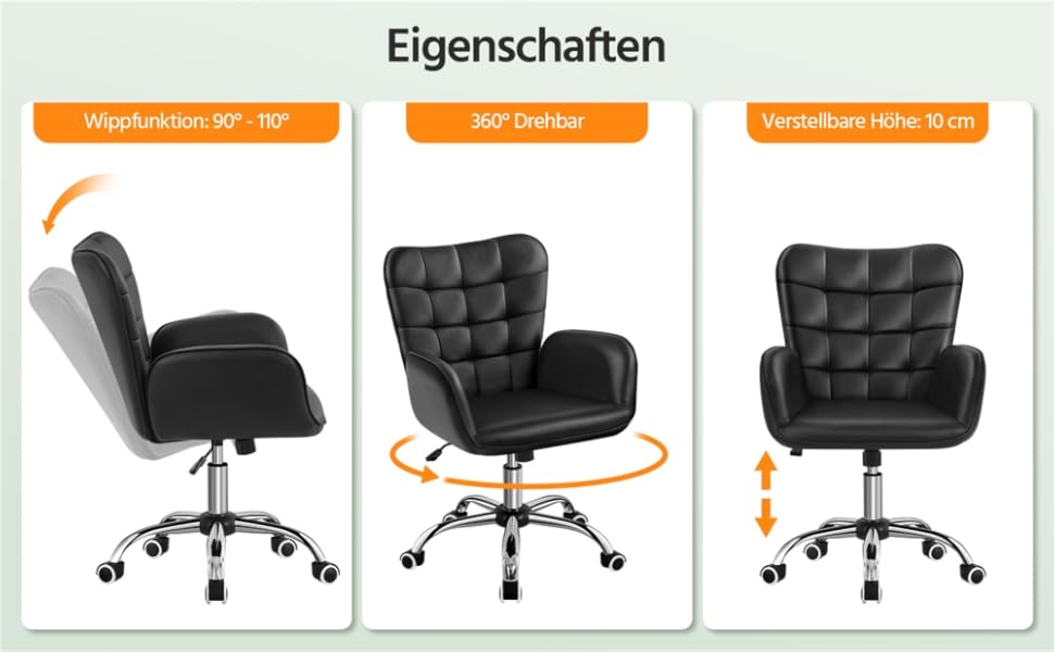 Крісло офісне Yaheetech ергономічне, з регулюванням висоти, з підлокітниками, на коліщатках, до 136 кг, біле (чорне)