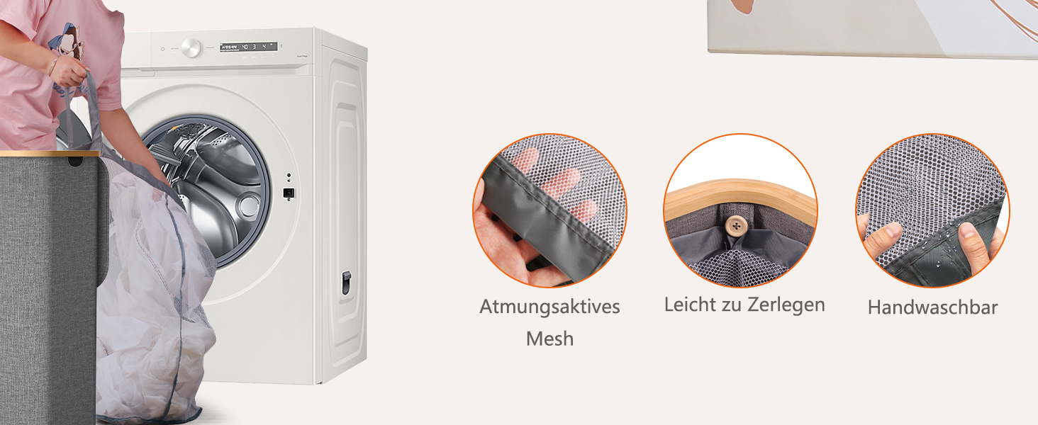 Кошик для білизни з кришкою 70л, вузький, з бамбуковими ручками та внутрішньою кишенею, складний, портативний, для пральні, йоги, темно-сірий 70л