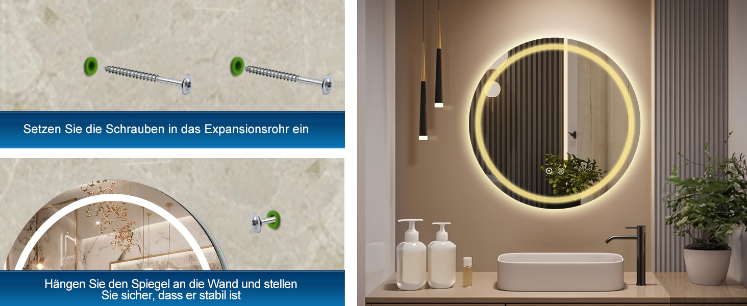 LED дзеркало для ванної кімнати 60x80 см з підсвічуванням, 3 кольори, регулювання яскравості, протитуманне покриття, сенсорне управління