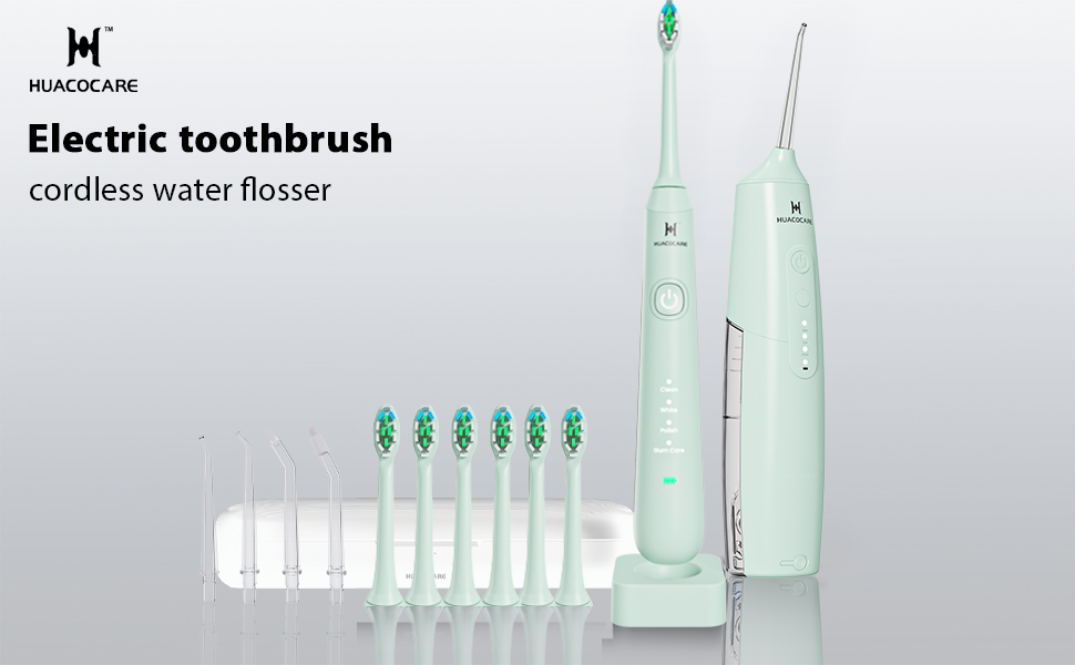 Набір для догляду за порожниною рота: зубна щітка, зубна нитка та засіб для іригації, для здоров'я ясен та чистоти зубів (світло-зелений)