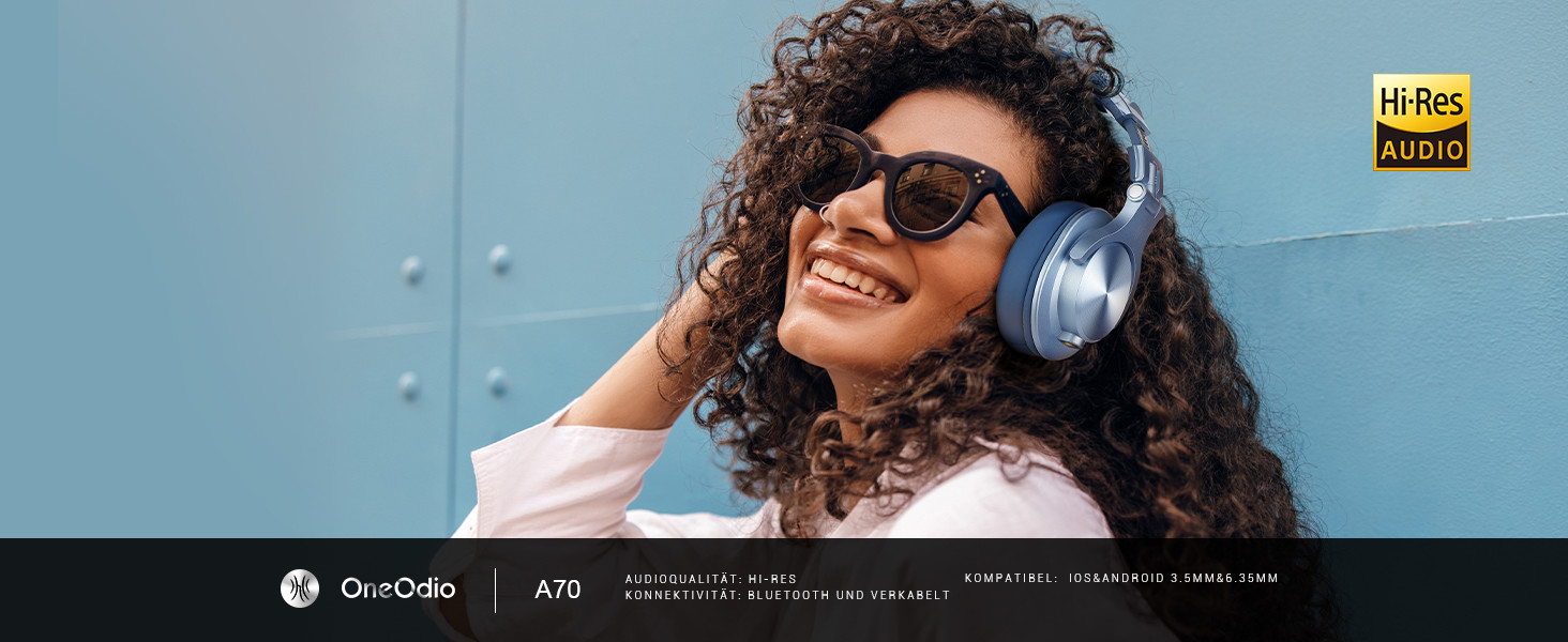 Накладні навушники OneOdio Bluetooth, 72h HiFi, бездротові, роз'єм 6,35 мм і 3,5 мм, небесно-блакитний