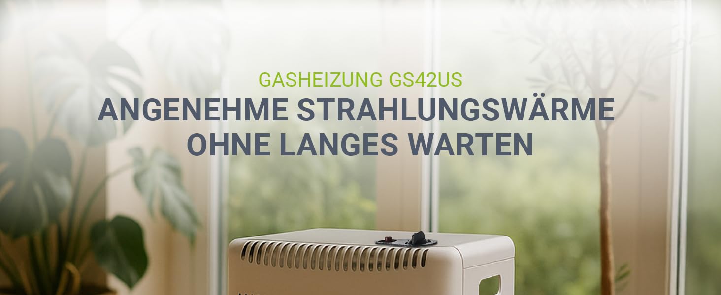 Газова обігрівальна техніка Juskys Keramik GS42US - 4200 Вт з регулятором тиску та шлангом. Мобільний, ефективний та економічний газовий нагрівач.