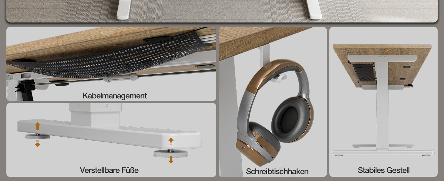 Регульований стіл 120x60 см, електричний з функцією пам'яті, стоячий/сидячий комп'ютерний стіл. Керування кабелями та гачки, регульований підйомний стіл для офісу та дому – Білий. (Світло-русявий, 100 см)