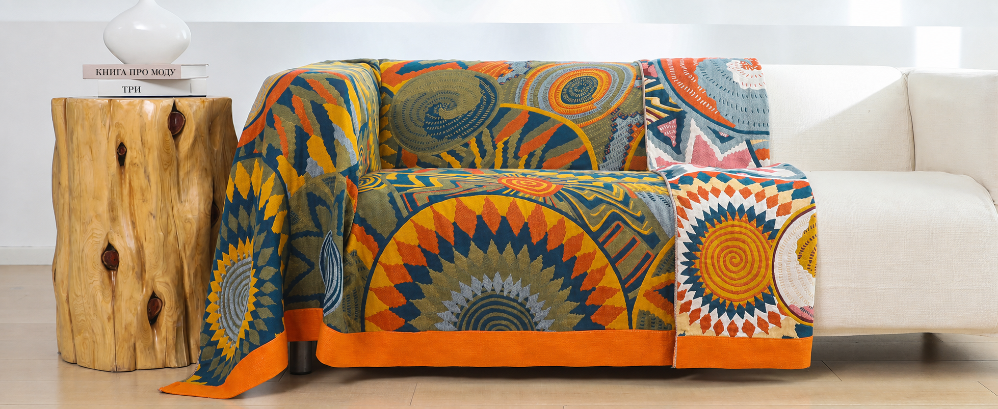 HOORDRY Покривало Boho 150x200 см, бавовняне, двостороннє, з орнаментом, для дивану, ліжка, крісла