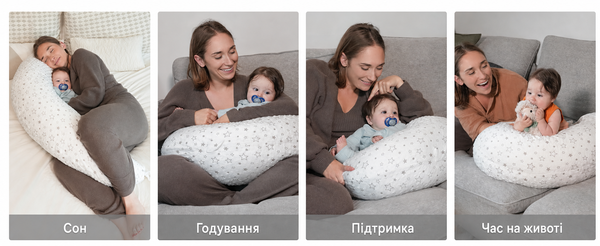 Подушка для вагітних DancesCat 170x80 см, велика ортопедична подушка для сну та годування, позиціонер для вагітних, чохол з м'якого оксамиту, білий зірковий принт