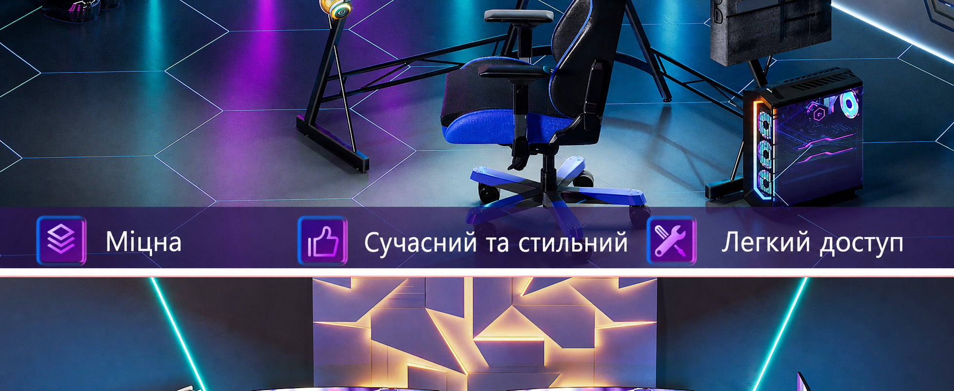 Ігровий стіл ODK, комп'ютерний стіл з круглими кутами, полицею для монітора, чорний, 127x127 см