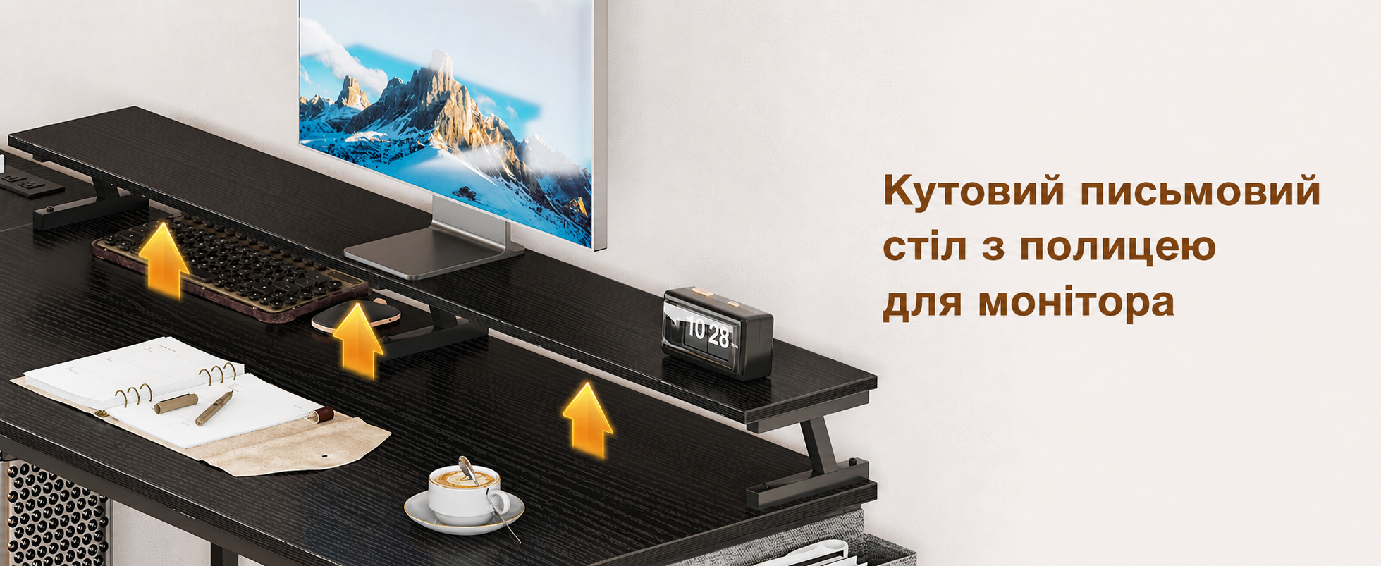 ODK письмовий стіл у формі L чорний, геймерський кутовий стіл з USB зарядкою та розеткою, з полицею для монітора, для офісу та домашнього кабінету, 120x80x88 см