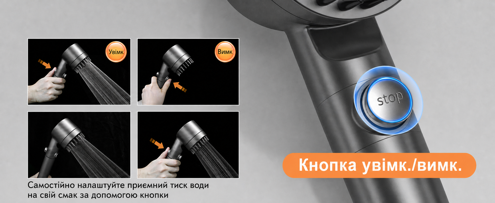 Душова лійка з фільтром MEKO, високий тиск, 15-шарова фільтрація, 1,5 м шланг, 3 режими, для очищення жорсткої води, хлору, бактерій і важких металів, сіра