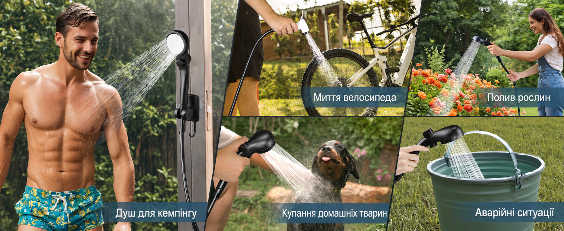 Портативний душ AUTOPkio для кемпінгу з акумулятором 6000 мА·год, цифровий дисплей, заряджуваний, для кемпінгу, подорожей, домашніх тварин, аварій, чорний