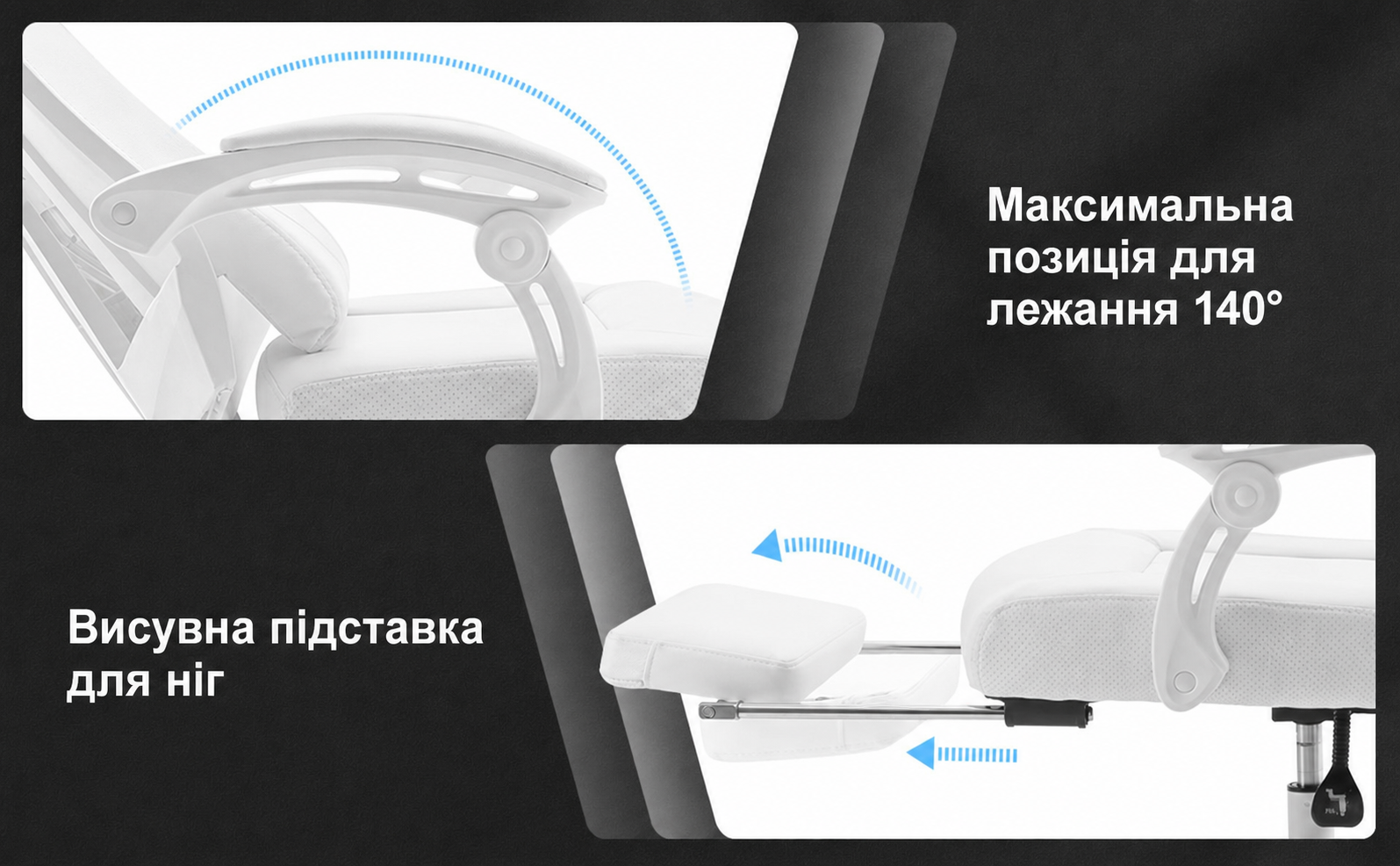 GTPLAYER Ергономічне крісло для геймерів і офісу, з регульованою поперековою та підголівником, біле, зручне комп'ютерне крісло зі з'єднаними підлокітниками та безшумними колесами