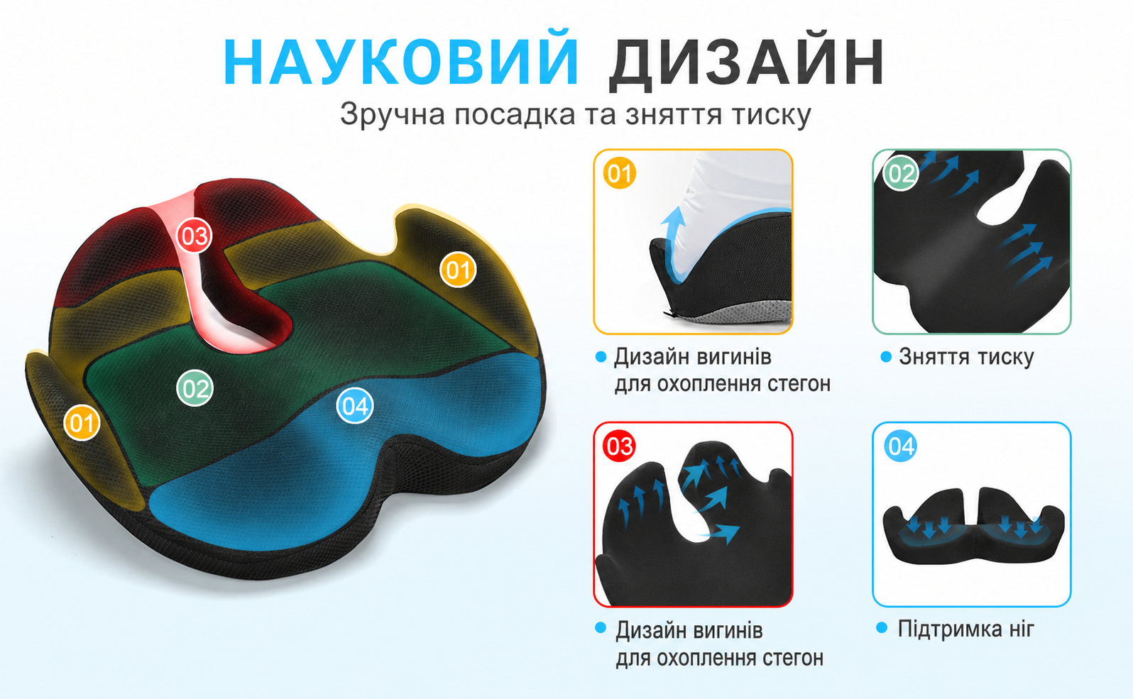 Ортопедична ергономічна подушка для сидіння з пам'яттю форми Ajiteogy для офісного крісла, автокрісла та інвалідного візка – підтримка хребта, куприка, стегон, проти болю в спині та сідничному нерві