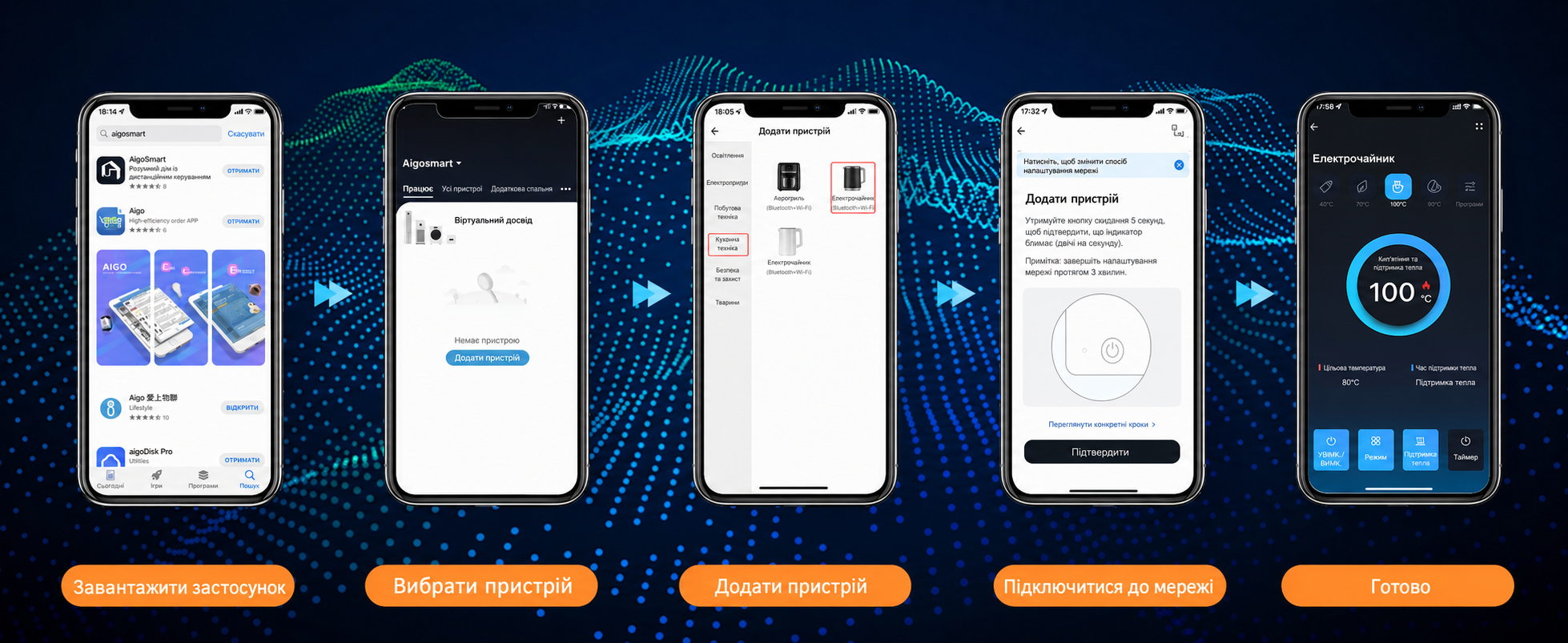 Розумний електрочайник Aigostar з Wi-Fi, регулювання температури 40-100°C, 1,7 л, подвійна стінка, нержавіюча сталь, сумісний з Alexa, функція підтримки тепла, чорний, безшумний, бездротовий