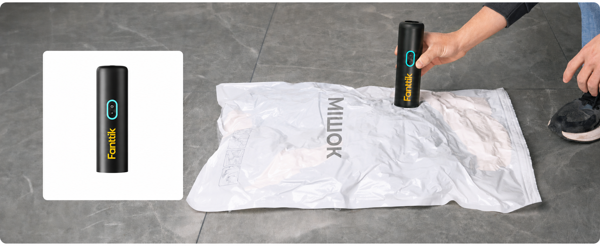 Потужний акумуляторний автопилосос Fanttik Slim V8 Apex, 19000 Па, 45 AW, RobustClean™, 4-в-1, міні-насос, портативний пилосос для авто і дому, чорний