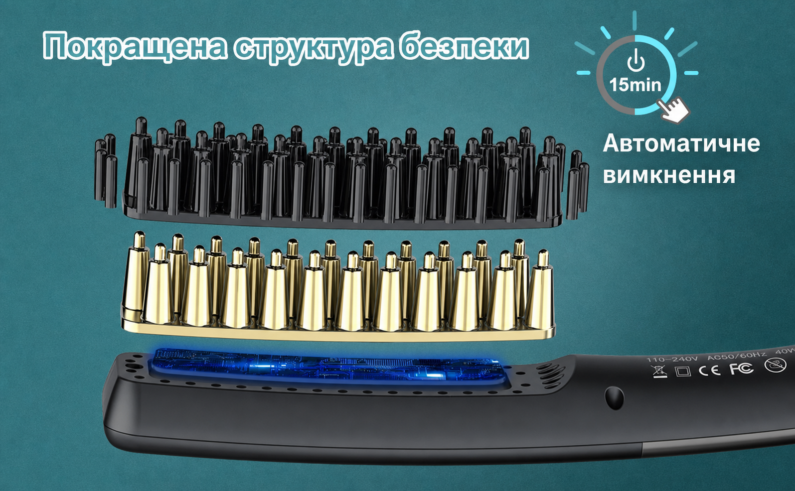 Електричний гребінець-випрямляч для бороди та волосся Lidasen, іонна щітка 2 в 1 з регульованою температурою до 200°C для чоловіків