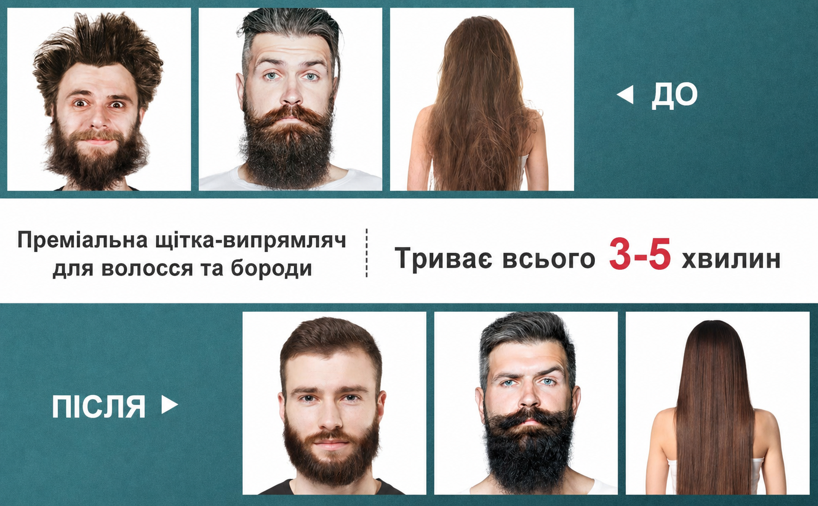Електричний гребінець-випрямляч для бороди та волосся Lidasen, іонна щітка 2 в 1 з регульованою температурою до 200°C для чоловіків